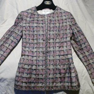 CHANEL - PINK & BLUE EMBELISHED JACKET